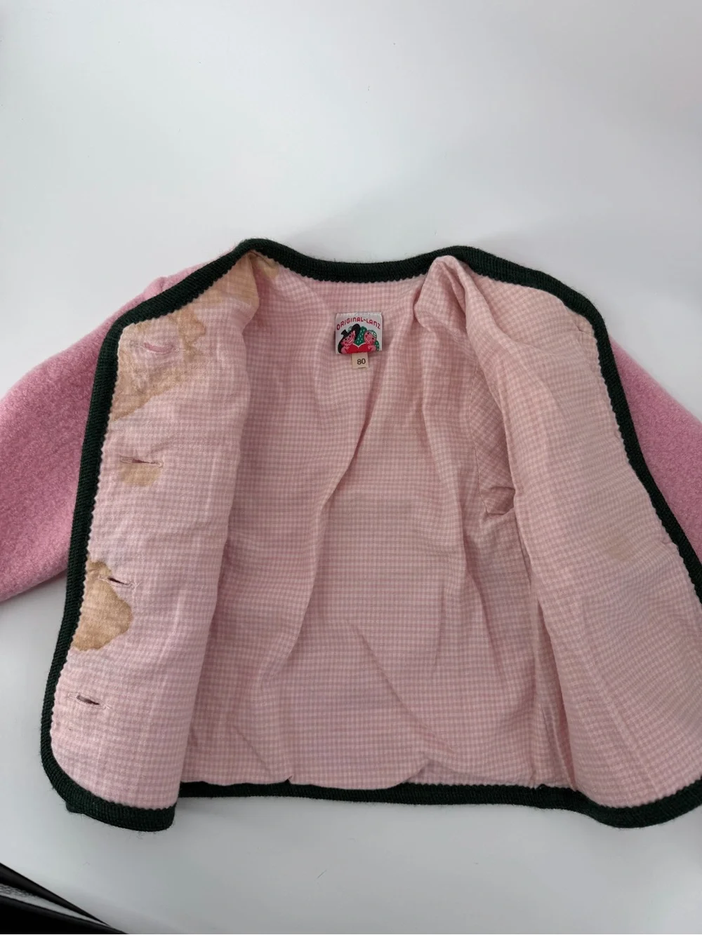 Vintage Original Lanz Austria Pink Boiled Wool Baby Cardigan Size 80 9-12 months